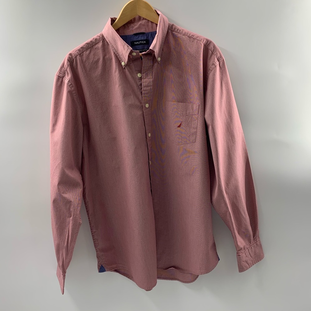 Nautica Button Down Red & White Shirt Size XL